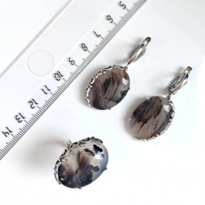 Серьги с1804 (13.32 г), серебро,  Молочно-рыже-черный Агат купить в интернет-магазине Циркон С