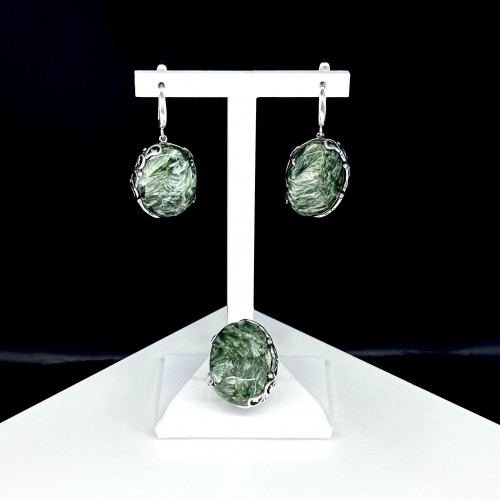 Серьги с1804 (14.22 г), серебро,  Зеленый Клинохлор купить в интернет-магазине Циркон С