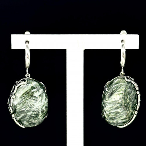 Серьги с1804 (14.22 г), серебро,  Зеленый Клинохлор купить в интернет-магазине Циркон С