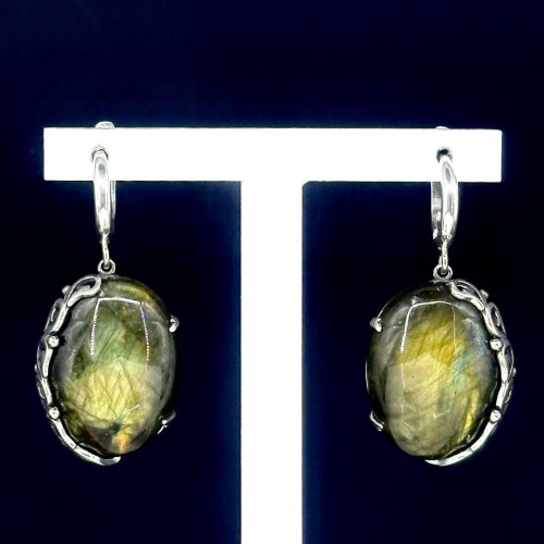 Серьги с1804 (13.96 г), серебро,  Зеленый Лабрадор купить в интернет-магазине Циркон С