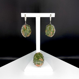 Серьги с1804 (16.32 г), серебро,  Зеленый Яшма купить в интернет-магазине Циркон С