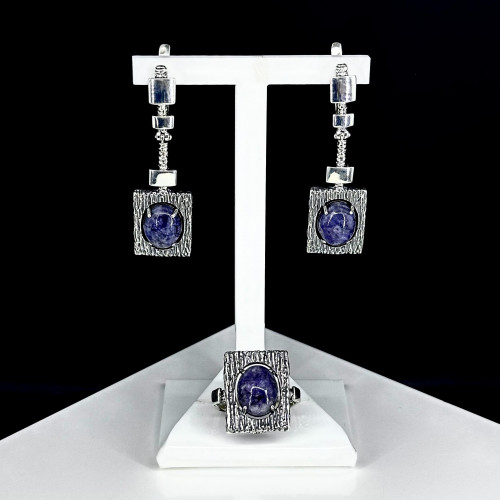Серьги с1819 (15.11 г), серебро,  Фиолетовый Чароит купить в интернет-магазине Циркон С