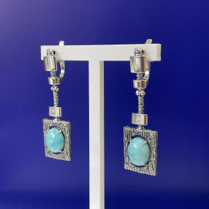 Серьги с1819 (11.62 г), серебро,  Голубой Ларимар купить в интернет-магазине Циркон С
