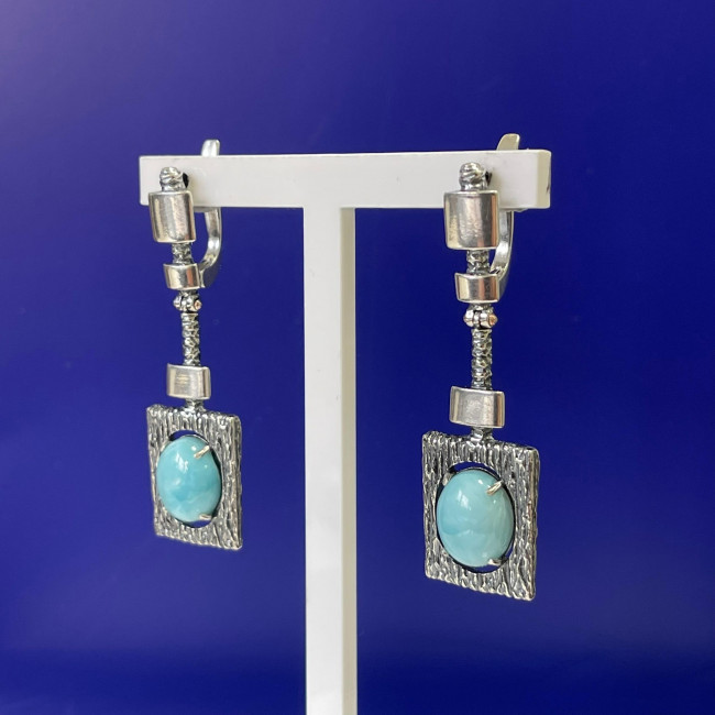 Серьги с1819 (11.62 г), серебро, голубой, ларимар купить в интернет-магазине Циркон С