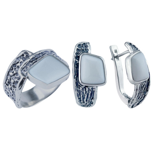 Серьги с1820 (8.93 г), серебро,  Белый Кахолонг (Имит) купить в интернет-магазине Циркон С