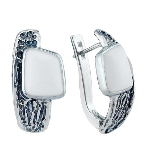 Серьги с1820 (8.93 г), серебро,  Белый Кахолонг (Имит) купить в интернет-магазине Циркон С