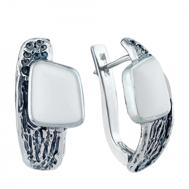 Серьги с1820 (8.93 г), серебро, белый, кахолонг (имит) купить в интернет-магазине Циркон С