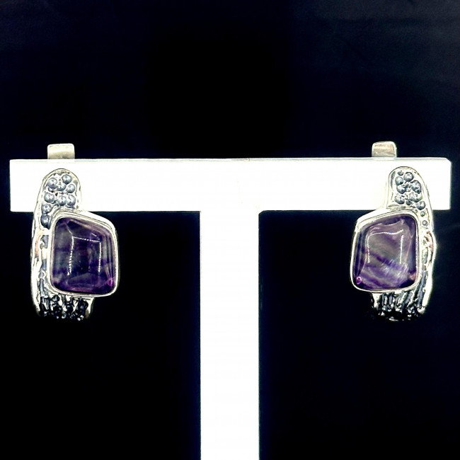 Серьги с1820 (9.32 г), серебро, фиолетово-зеленый, флюорит купить в интернет-магазине Циркон С