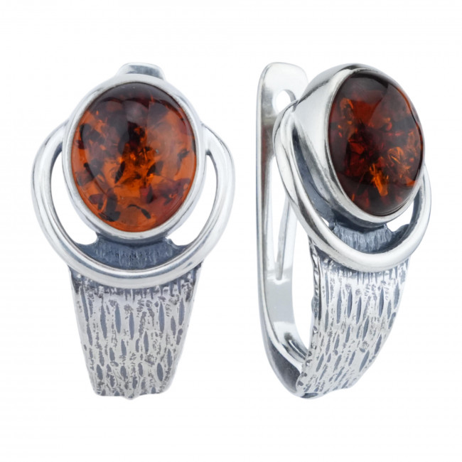 Серьги с1824 (9.01 г), серебро, коричневый, янтарь купить в интернет-магазине Циркон С