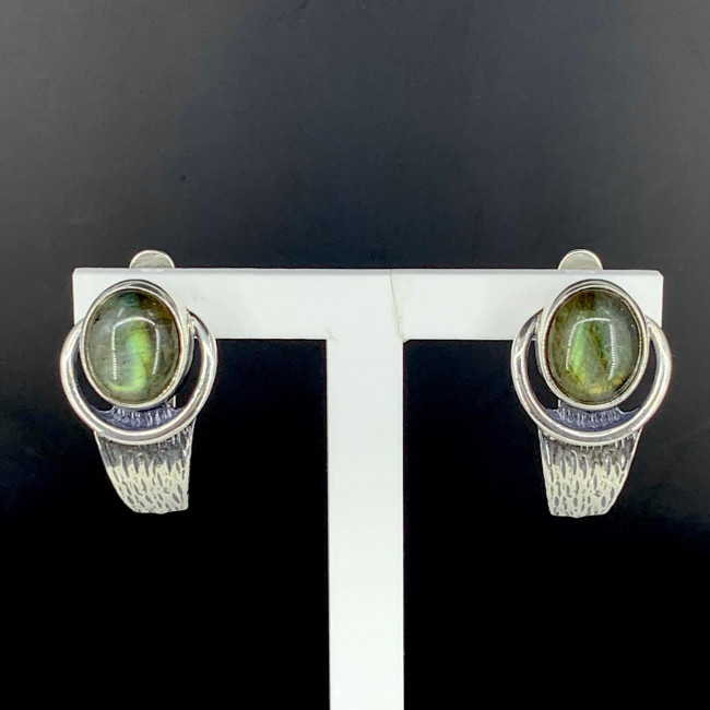 Серьги с1824 (9.69 г), серебро, зеленый, лабрадор купить в интернет-магазине Циркон С