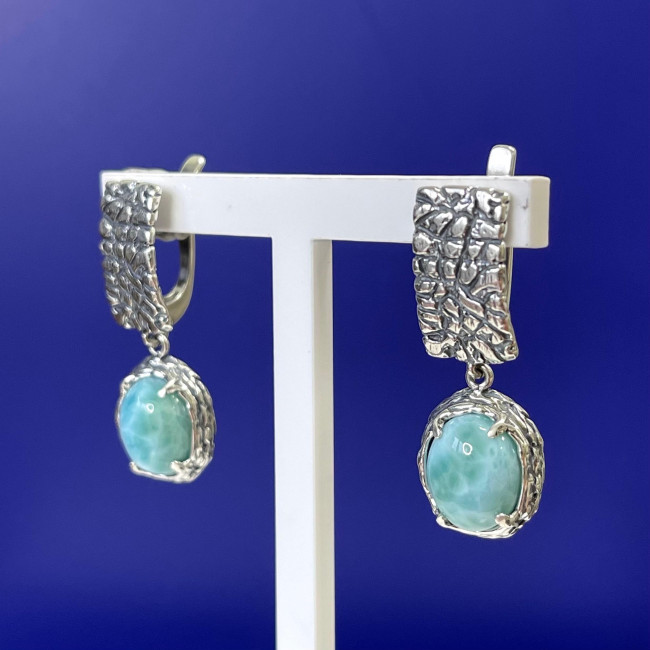 Серьги с1826 (12.59 г), серебро, голубой, ларимар купить в интернет-магазине Циркон С