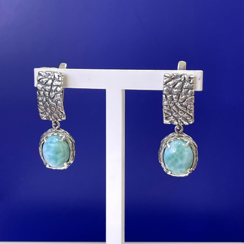 Серьги с1826 (12.25 г), серебро,  Голубой Ларимар купить в интернет-магазине Циркон С