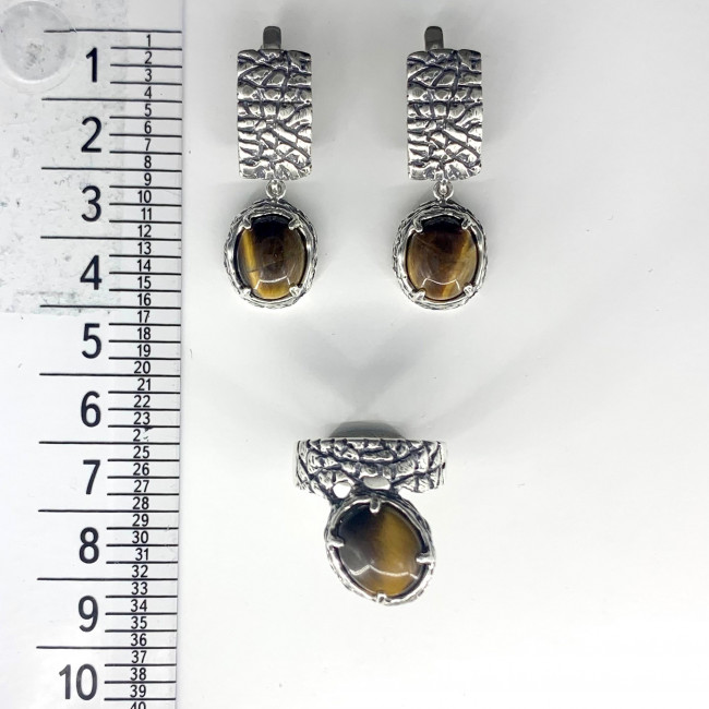 Серьги с1826 (12.88 г), серебро, золотисто-коричневый, тигровый глаз купить в интернет-магазине Циркон С