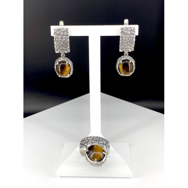 Серьги с1826 (12.88 г), серебро, золотисто-коричневый, тигровый глаз купить в интернет-магазине Циркон С