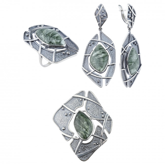 Серьги с1853 (21.71 г), серебро, зеленый, клинохлор купить в интернет-магазине Циркон С