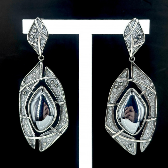 Серьги с1853 (22.35 г), серебро, стальной, гематит (имит) купить в интернет-магазине Циркон С