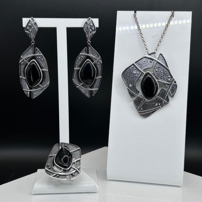 Серьги с1853 (22.25 г), серебро, черный, обсидиан (имит) купить в интернет-магазине Циркон С