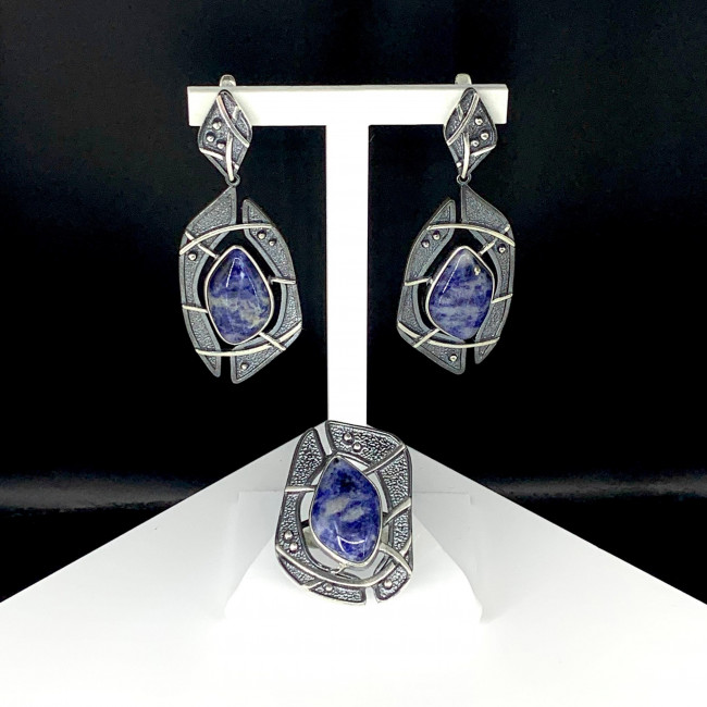 Серьги с1853 (23.05 г), серебро, синий, содалит купить в интернет-магазине Циркон С