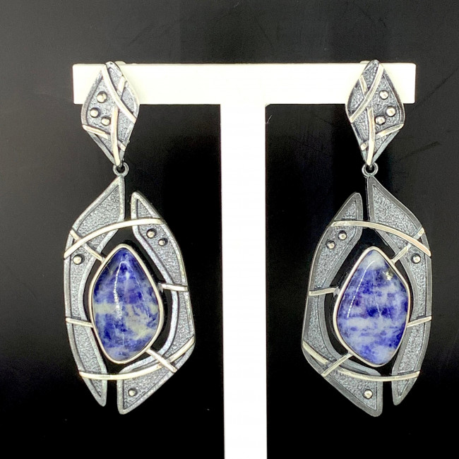 Серьги с1853 (23.05 г), серебро, синий, содалит купить в интернет-магазине Циркон С