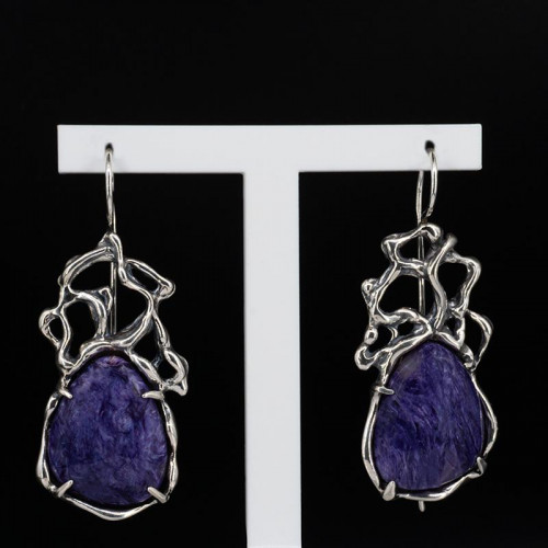 Серьги с1854 (16.50 г), серебро,  Фиолетовый Чароит купить в интернет-магазине Циркон С