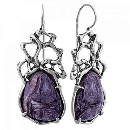 Серьги с1854 (16.50 г), серебро,  Фиолетовый Чароит купить в интернет-магазине Циркон С