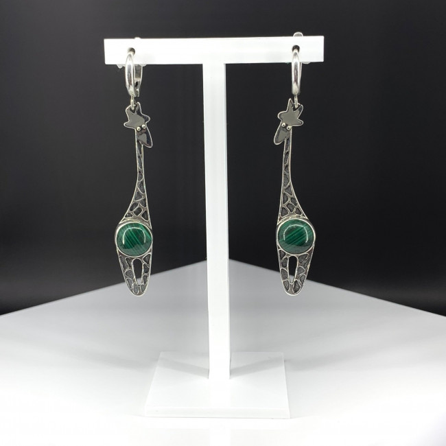 Серьги с1858 (9.76 г), серебро, зеленый, малахит купить в интернет-магазине Циркон С