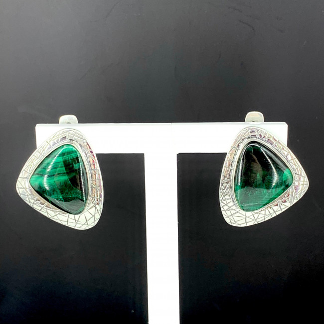 Серьги с1865 (11.98 г), серебро, зеленый, малахит купить в интернет-магазине Циркон С