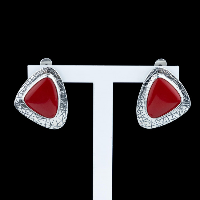 Серьги с1865 (10.08 г), серебро, красный, коралл (имит) купить в интернет-магазине Циркон С