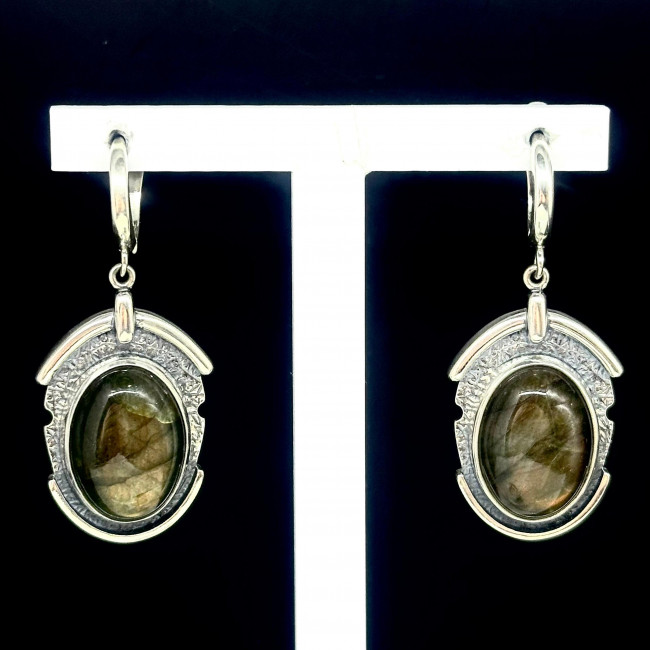 Серьги с1866 (13.60 г), серебро, зеленый, лабрадор купить в интернет-магазине Циркон С