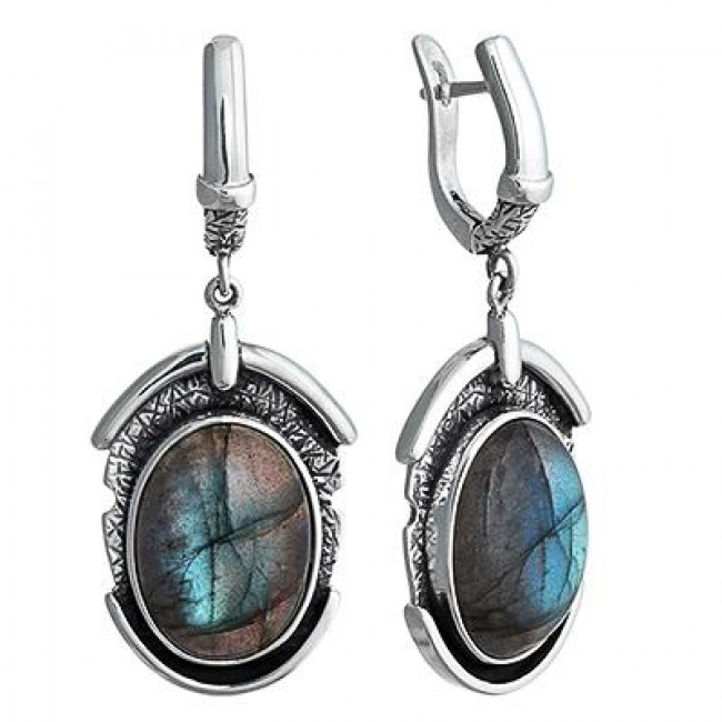 Серьги с1866 (13.60 г), серебро, зеленый, лабрадор купить в интернет-магазине Циркон С