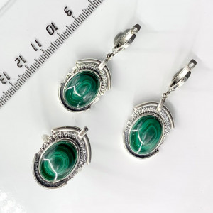Серьги с малахитом в серебре с1866