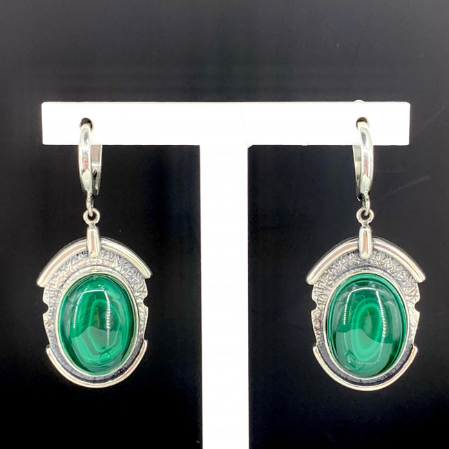 Серьги с1866 (15.78 г), серебро, зеленый, малахит купить в интернет-магазине Циркон С