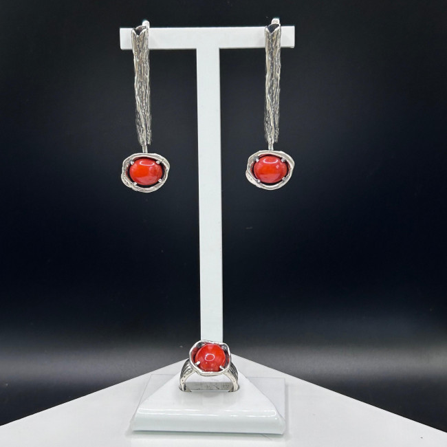 Серьги с1890 (15.88 г), серебро, красный, коралл купить в интернет-магазине Циркон С
