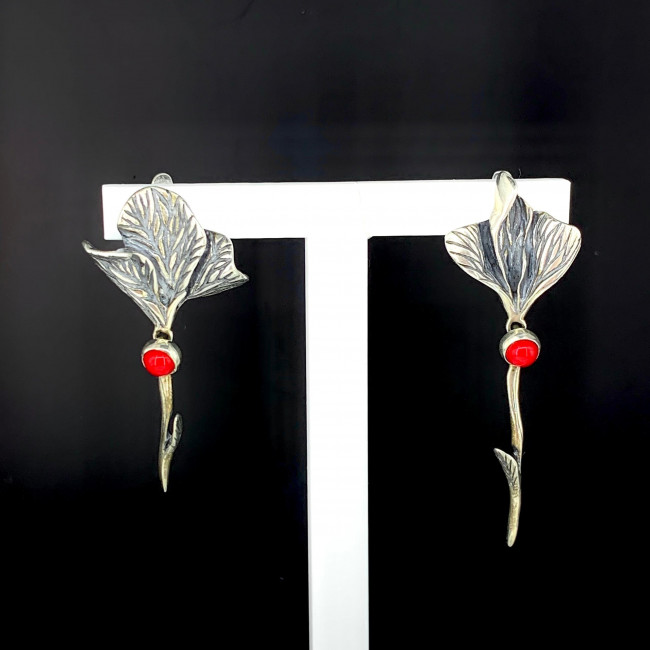 Серьги с1897 (7.95 г), серебро, красный, коралл (имит) купить в интернет-магазине Циркон С
