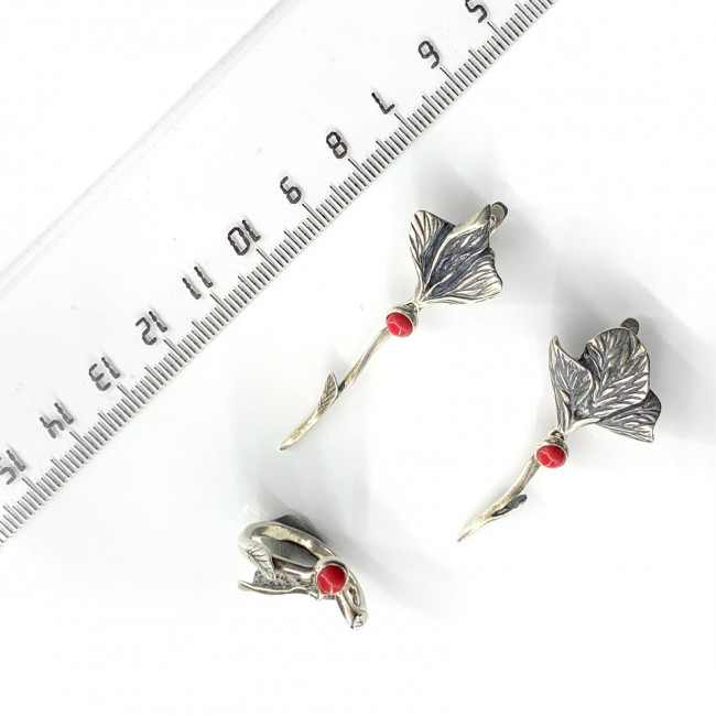 Серьги с1897 (7.95 г), серебро, красный, коралл (имит) купить в интернет-магазине Циркон С
