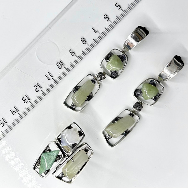 Серьги с1898 (16.22 г), серебро, зеленый, светло-зеленый, гидрогроссуляр, нефрит купить в интернет-магазине Циркон С