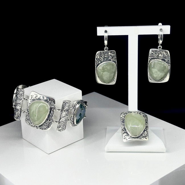 Браслет бр1899 (34.49 г), серебро, зеленый, агат, гидрогроссуляр купить в интернет-магазине Циркон С