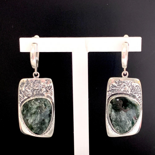 Серьги с1899 (18.64 г), серебро,  Зеленый Клинохлор купить в интернет-магазине Циркон С