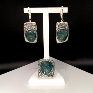 Серьги с1899 (18.86 г), серебро,  Зеленый Агат купить в интернет-магазине Циркон С
