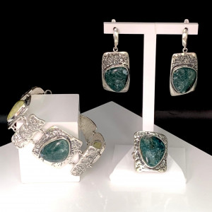 Серьги с1899 (18.86 г), серебро,  Зеленый Агат купить в интернет-магазине Циркон С