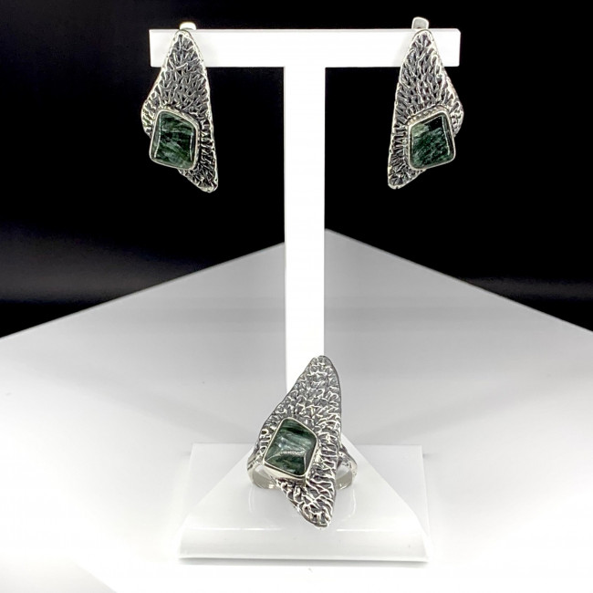 Серьги с1914 (11.59 г), серебро, зеленый, клинохлор купить в интернет-магазине Циркон С