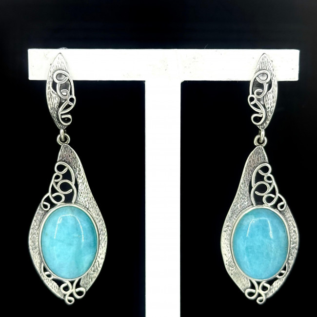 Серьги с1915 (14.03 г), серебро, голубой, амазонит перу купить в интернет-магазине Циркон С