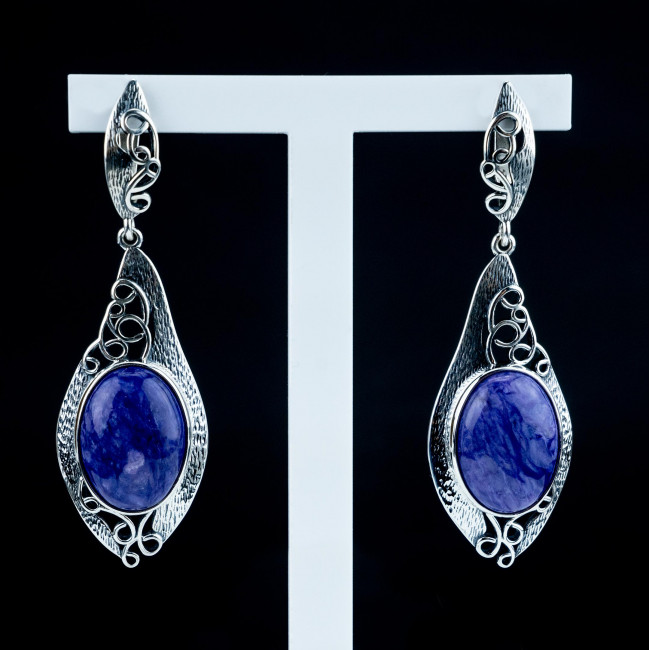 Серьги с1915 (13.89 г), серебро, фиолетовый, чароит купить в интернет-магазине Циркон С