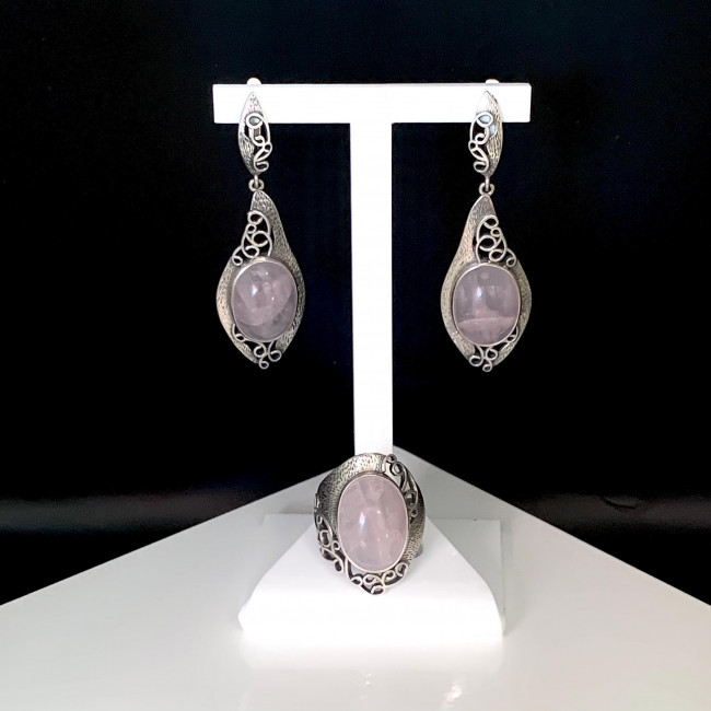 Серьги с1915 (14.73 г), серебро, розовый, кварц розовый купить в интернет-магазине Циркон С