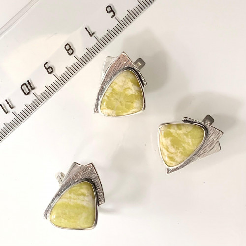 Серьги с1916 (9.52 г), серебро,  Зелено-желто-черный Лизардит купить в интернет-магазине Циркон С