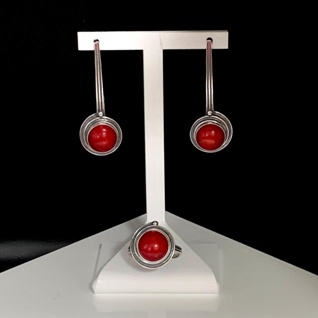 Серьги с1921 (8.98 г), серебро, красный, коралл купить в интернет-магазине Циркон С