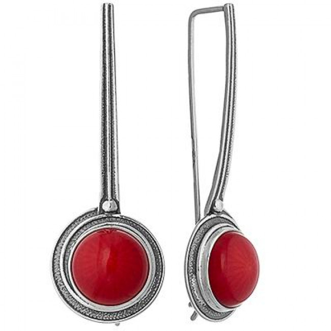 Серьги с1921 (8.98 г), серебро, красный, коралл купить в интернет-магазине Циркон С
