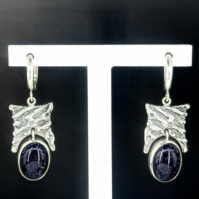 Серьги с1922 (9.80 г), серебро,  Темно-синий Авантюрин (Имит) купить в интернет-магазине Циркон С