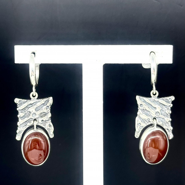 Серьги с1922 (9.84 г), серебро, коричневый, сердолик купить в интернет-магазине Циркон С