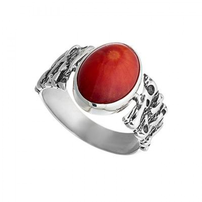 Серебряное кольцо Циркон к1922, красный, коралл Кольцо к1922 (5.53 г), серебро, красный, коралл купить в интернет-магазине Циркон С